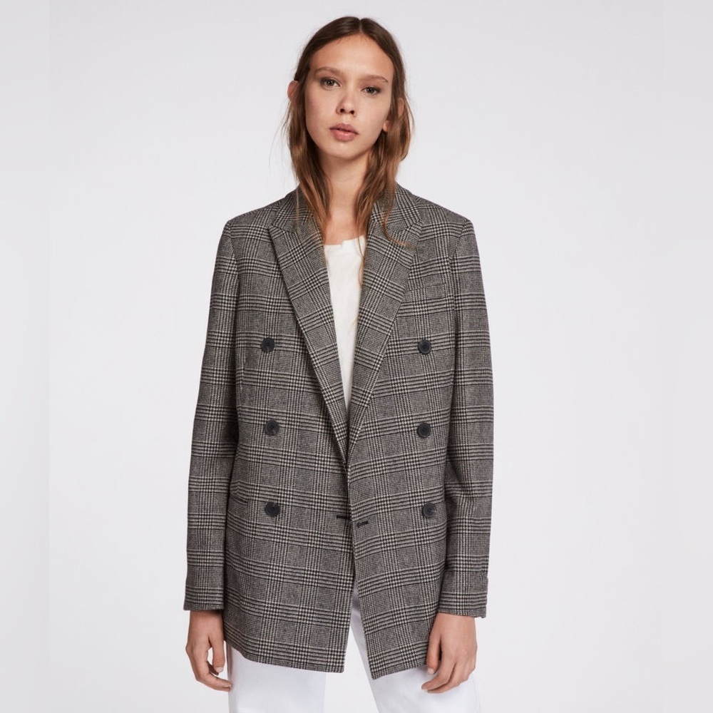 ALL SAINTS HERITAGE WOOL BLEND ASTRID CHECK BLAZER SIZE 4